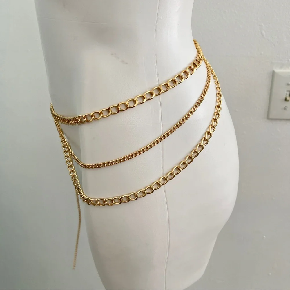 Chic layered Gold Chain Belt womens accessories NWT